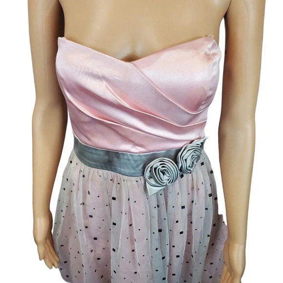 B Darlin Size 9/10 Pink and Green Strapless Knee Length Tule Formal Dress - Picture 4 of 9